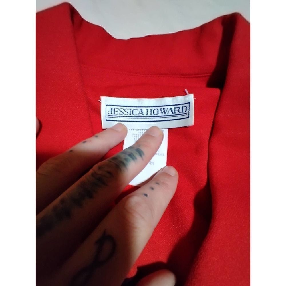 JESSICA HOWARD VINTAGE LOUNGE TOP RED WITH BLACK TRIM ORIENTAL SIZE 12 - Picture 4 of 5